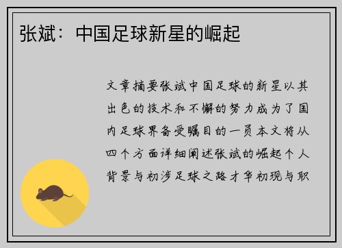 张斌：中国足球新星的崛起